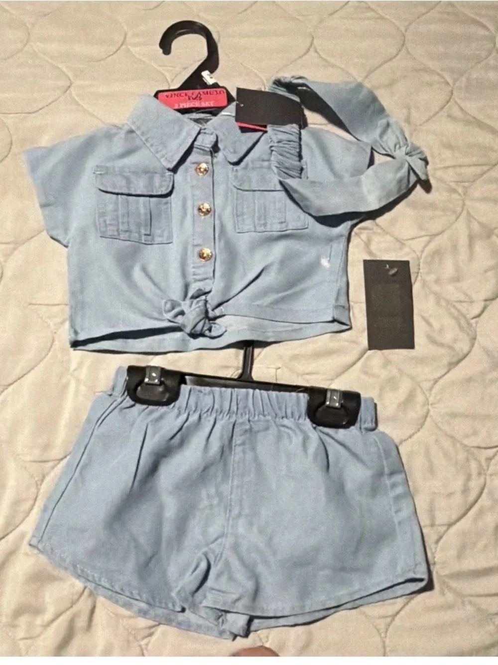 Vince camuto Girls Light Blue Two-Piece Shirt & Shorts Set
